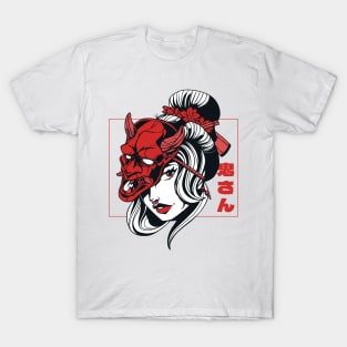 Oni mask Samurai Demon Girl Japanese Anime Shinobi Devil T-Shirt